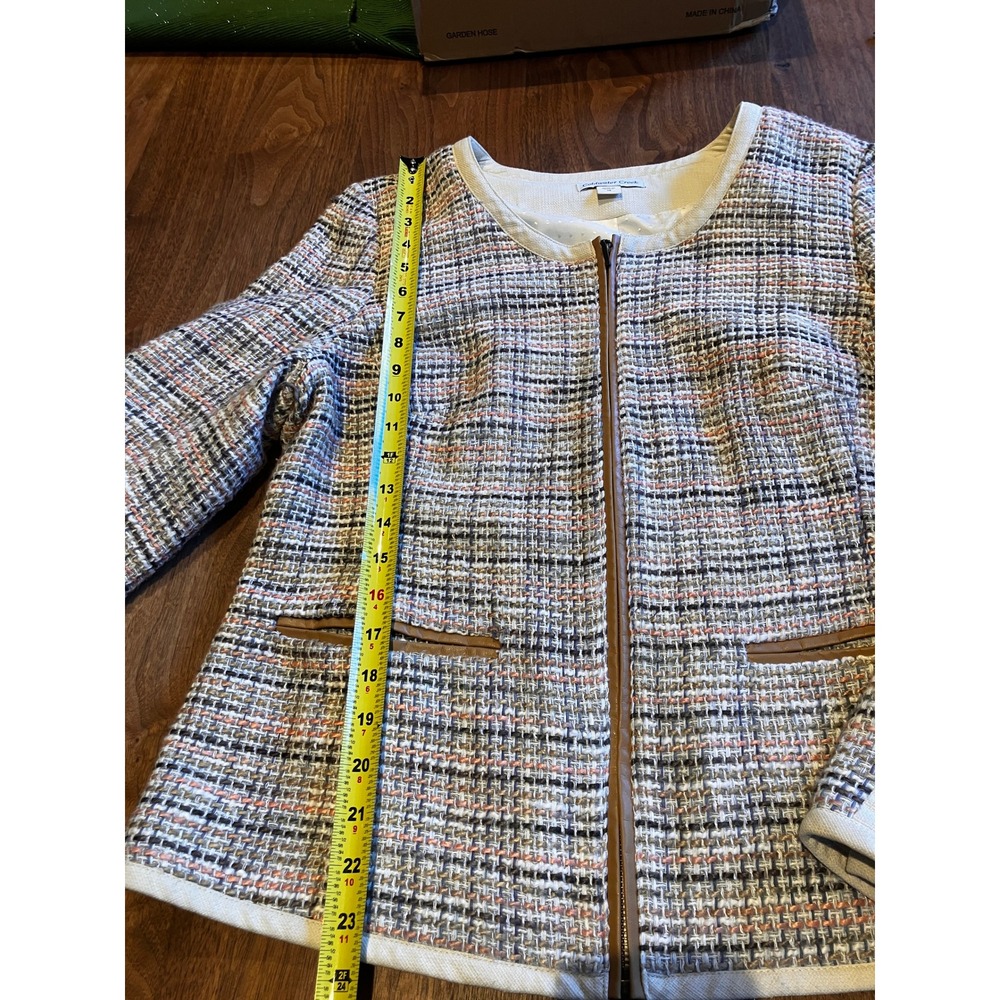 Coldwater Creek Tweed Blazer Jacket Women's Size 14 Tan Multi Color Zipper Front - Picture 7 of 8